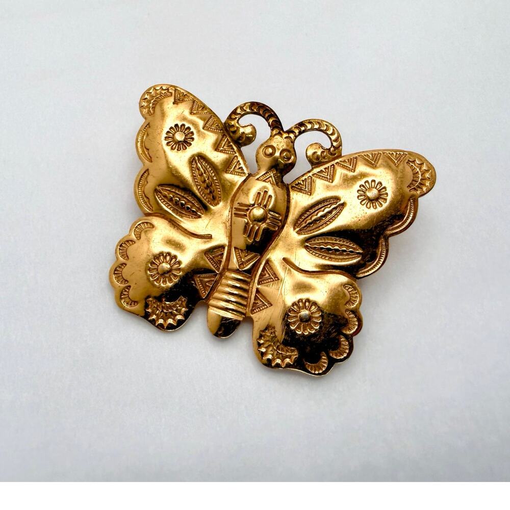 Vintage 30s Fred Harvey Era Butterfly Brooch Southwestern Stamped